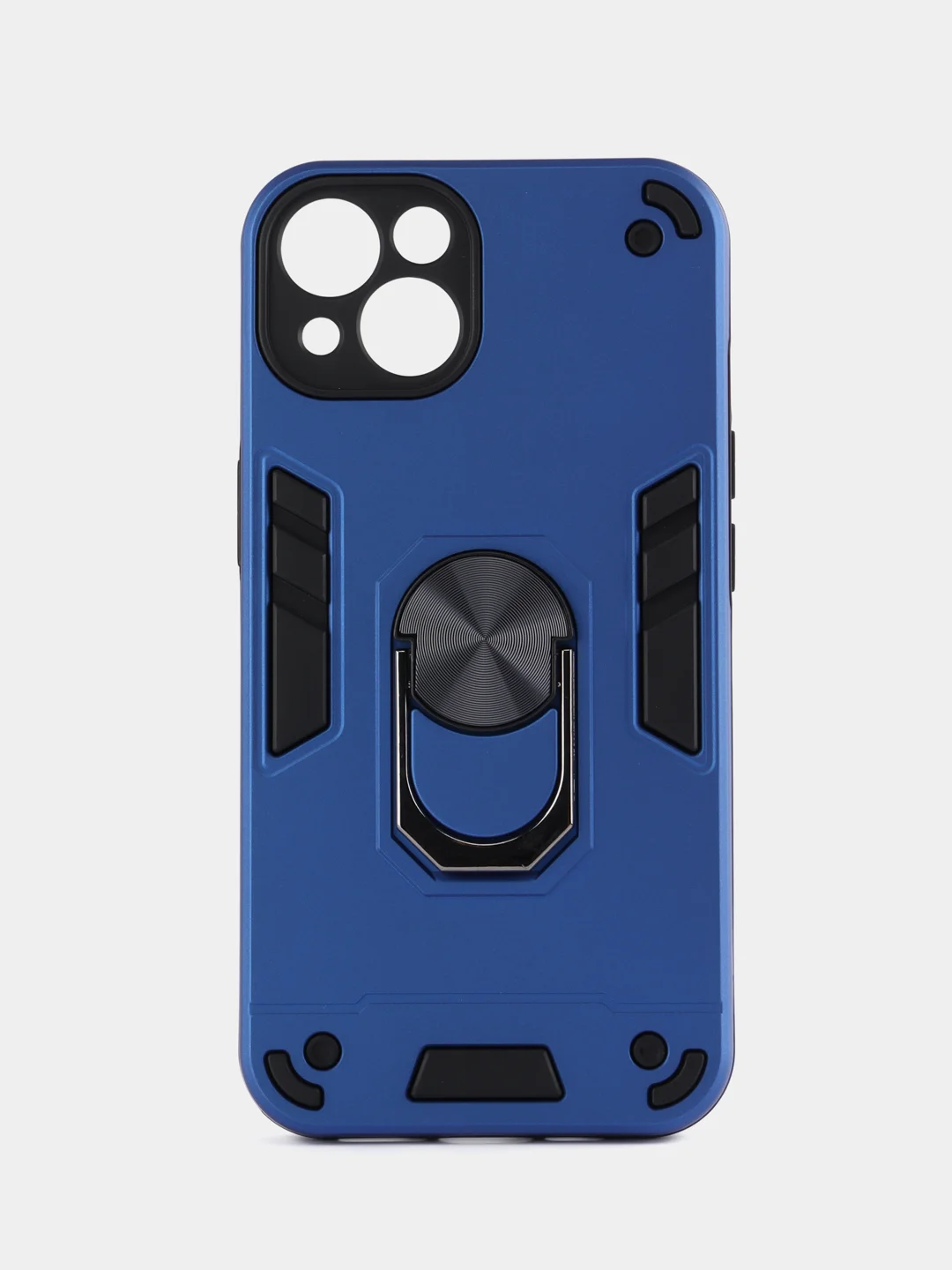 Синий чехол для iPhone 13 (Айфон 13) противоударный, с металлической подставкой кольцом