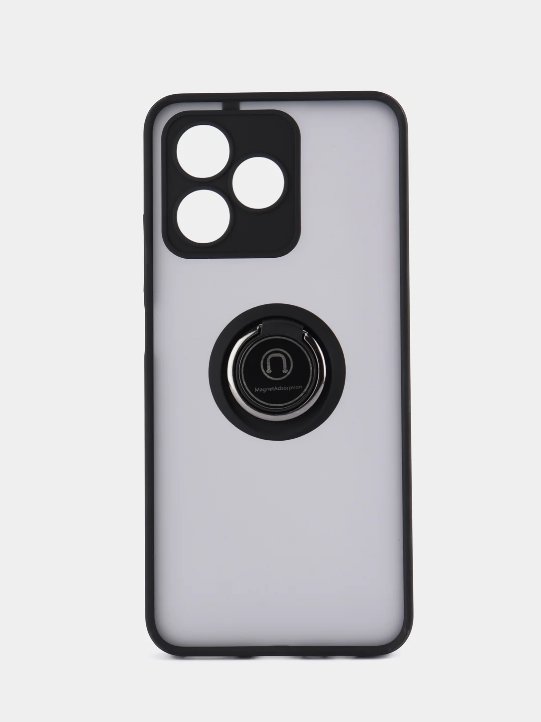 Черный чехол противоударный Realme C53 / C51 / Note 50, с металлической подставкой кольцом