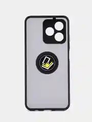 Черный чехол противоударный Realme C53 / C51 / Note 50, с металлической подставкой кольцом