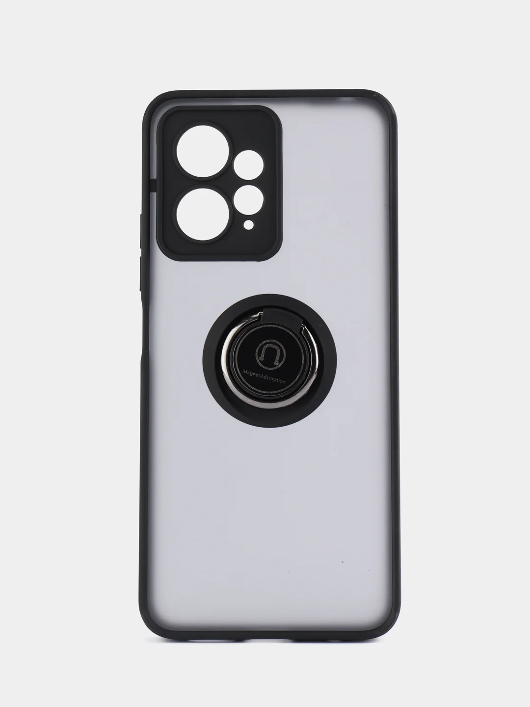 Черный чехол противоударный Xiaomi Redmi Note 12 4G, с металлической подставкой кольцом