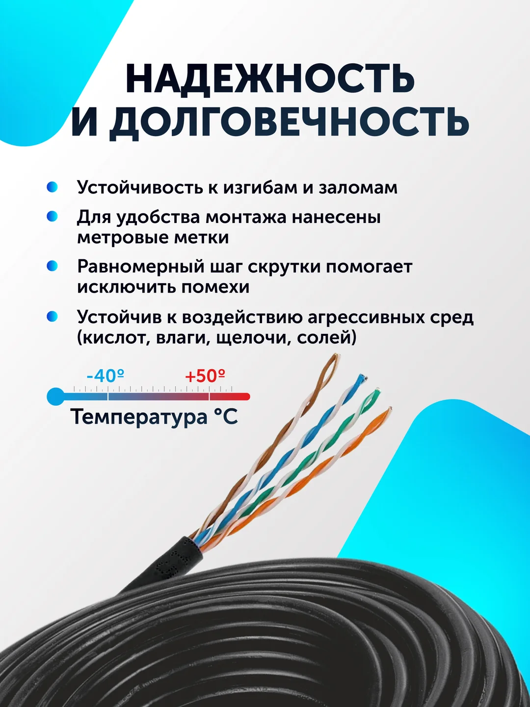 Кабель витая пара UTP 4PR 24AWG Cu CAT 5e (0.48) 25-305м черный уличный кабель чистая медь