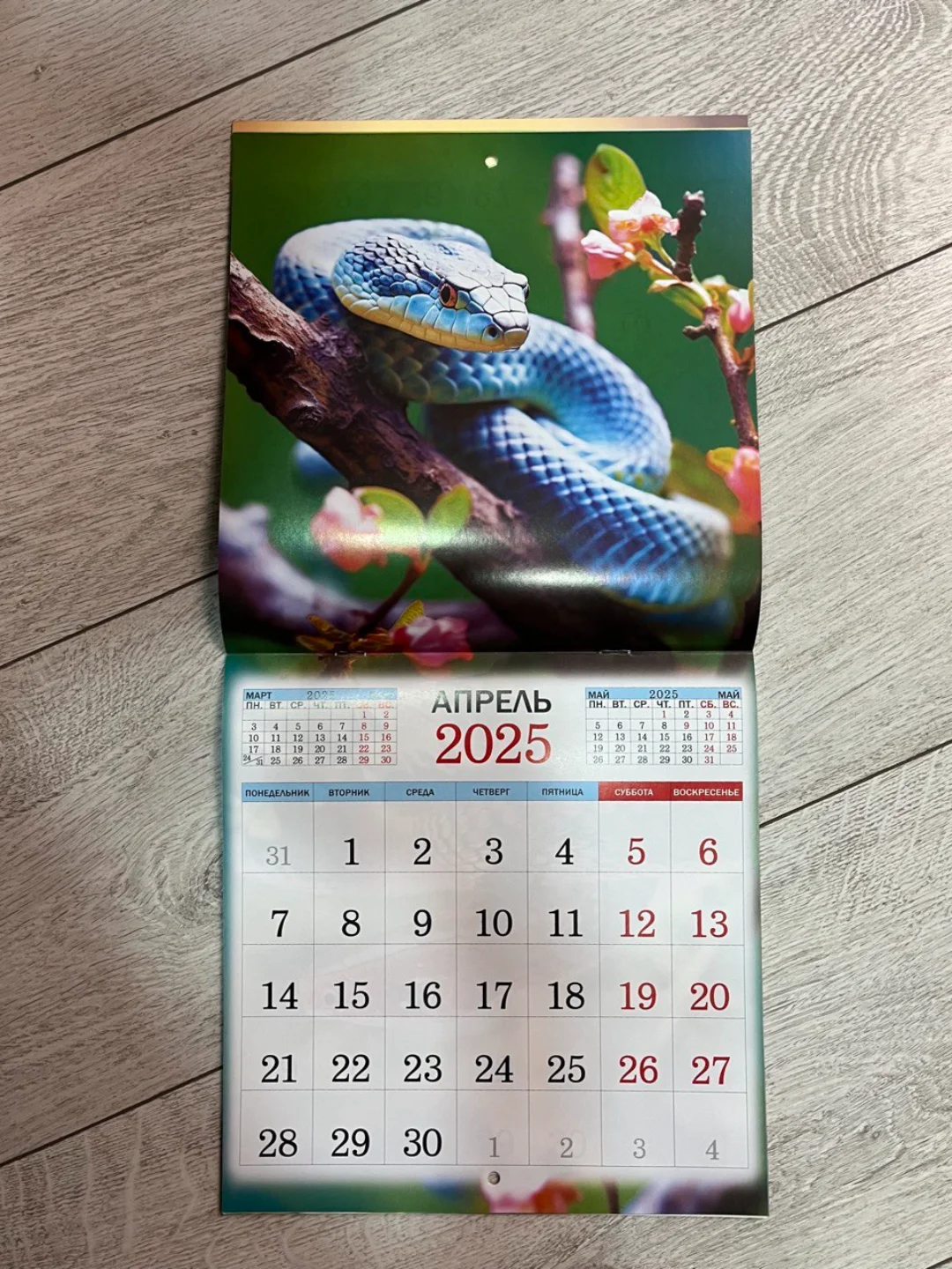 Лесной зеленый календарь 2025 настенный, перекидной, Символ года Змея