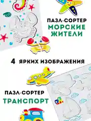 Сортеры, набор сортер-пазлов 6 штук, насекомые животные транспорт овощи