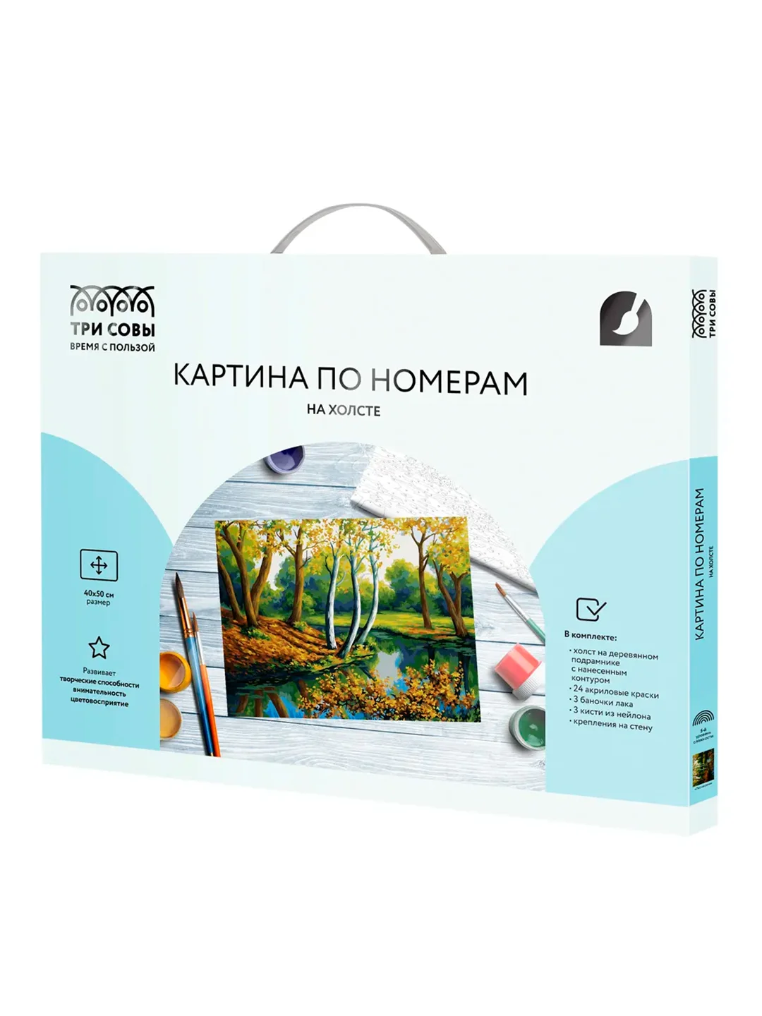Картина по номерам на холсте ТРИ СОВЫ "Лесная река", 40х50 см, с красками и кистями