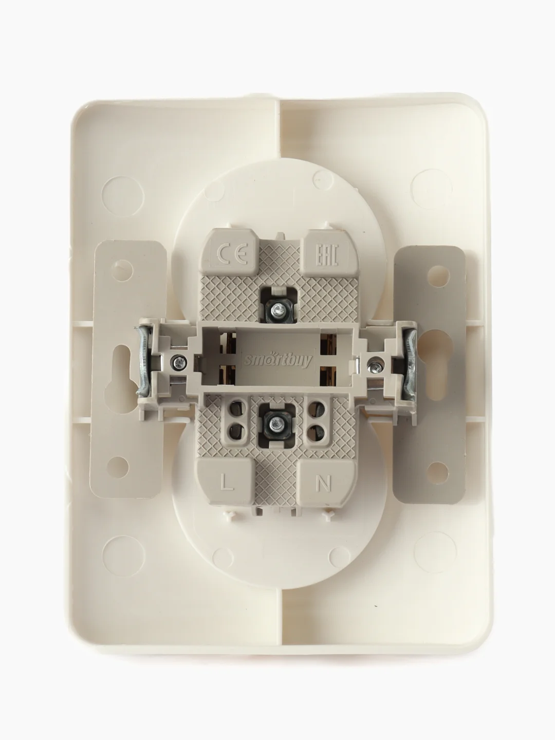 Розетка Smartbuy SBE-02w-10-S2-N-c, пластик, 2 гнезда, 10A, без заземления, белая