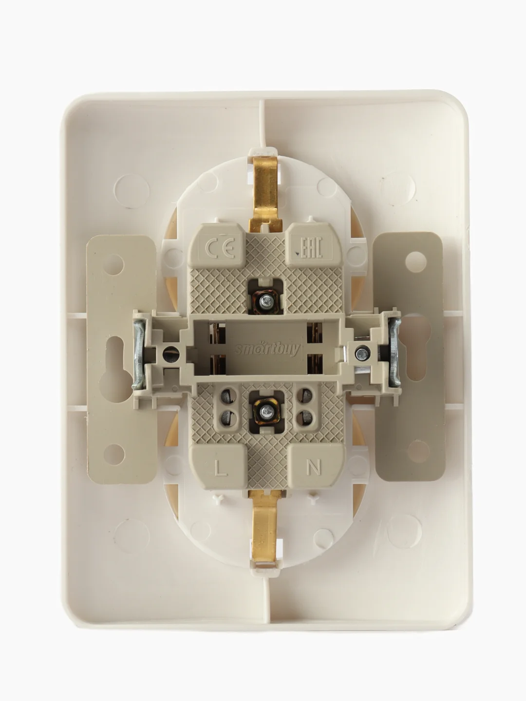 Розетка Smartbuy SBE-02w-16-S2-Z, 2 гнезда, 16А, с заземлением, белая
