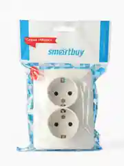 Розетка Smartbuy SBE-02w-16-S2-Z, 2 гнезда, 16А,  с заземлением, белая