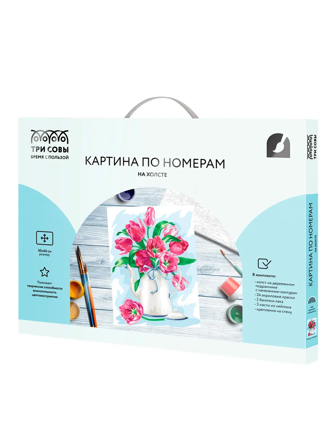 Картина по номерам на холсте ТРИ СОВЫ "Розовые тюльпаны", 30х40 см, с красками и кистями