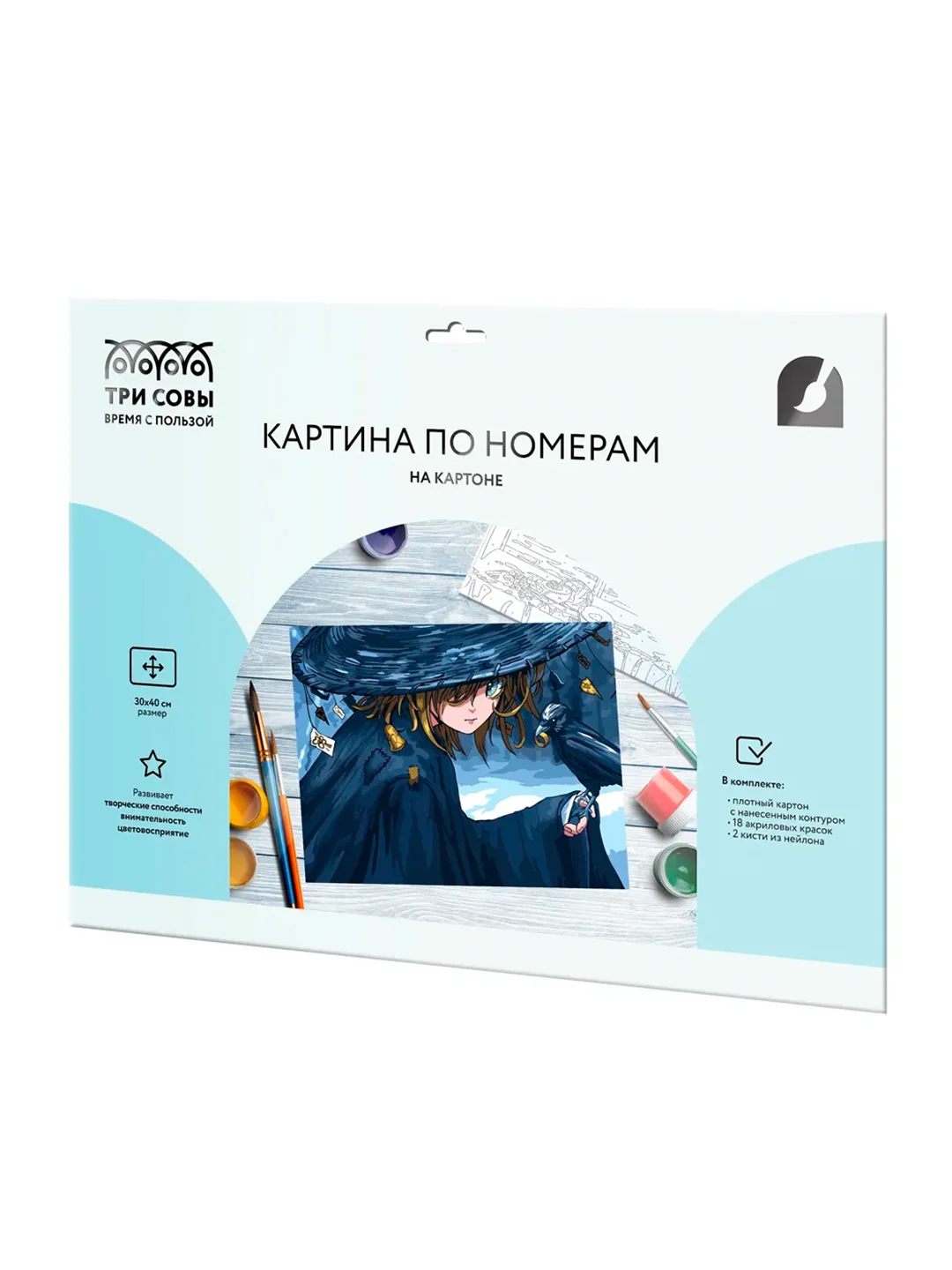 Картина по номерам на картоне ТРИ СОВЫ Чародейка, 30х40см, с акриловыми красками и кистями