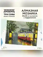 Алмазная мозаика Три совы "Вечерний трамвай", холст на деревянном подрамнике, 30х40 см