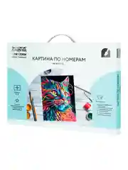 Картина по номерам на холсте Три совы "Неоновый кот", с красками и кистями, 30х40 см