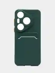 Тёмно-зелёный чехол для Huawei Pura 70 Pro /70 Pro Plus (Хуавей пура 70 про плюс +), с карманом для карт