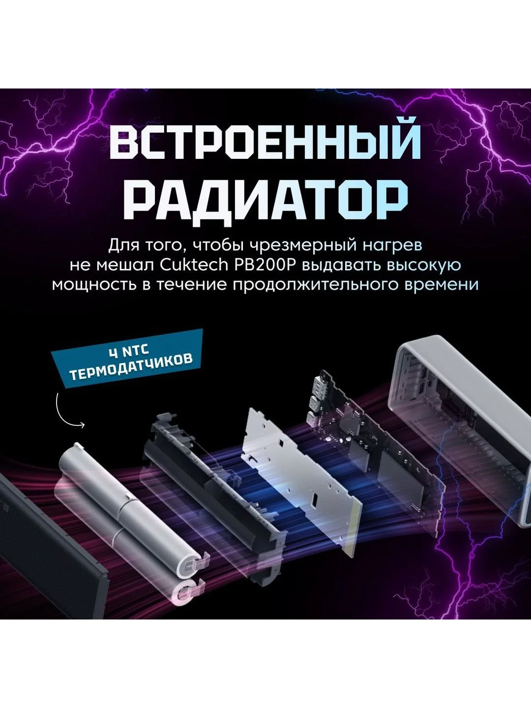 Тёмно-серый power Bank Cuktech P Series 20000 мАч QC 3.0 PD3.0 2xUSBA+1xType-C+ LED Disp