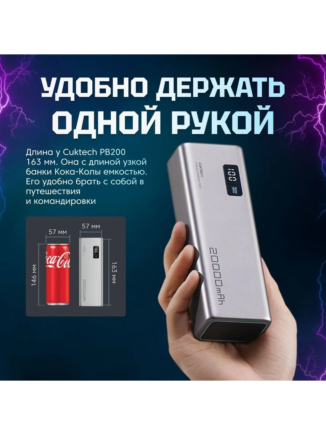 Power Bank Cuktech P Series 20000 мАч QC 3.0 PD3.0 2xUSBA+1xType-C+ LED Disp