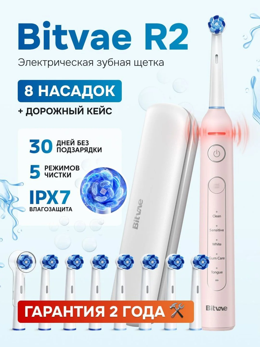 Розовый электрическая зубная щетка Bitvae R2 Rotary E- Toothbrush (R2) ,GLOBAL
