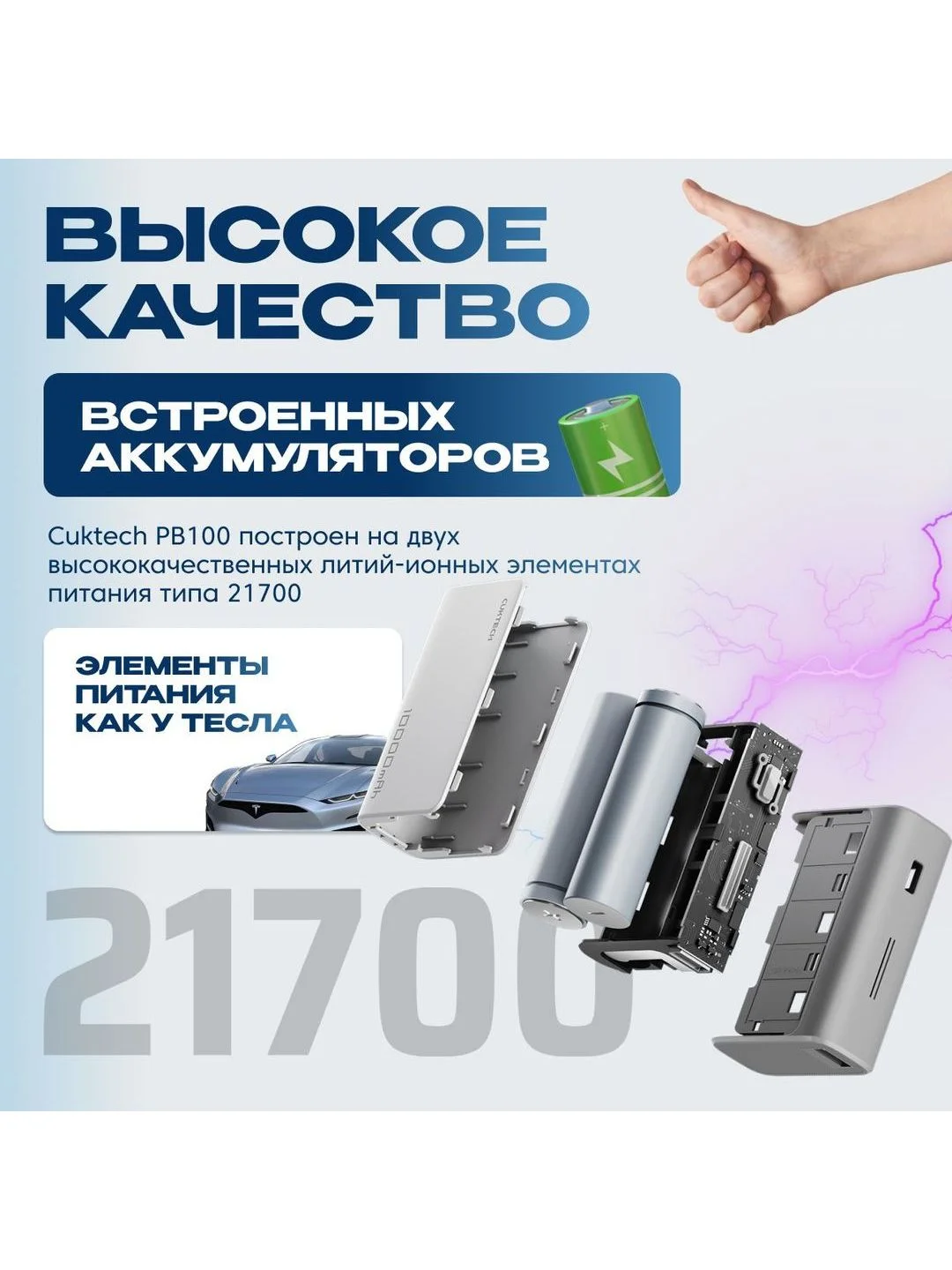 Розовый внешний аккумулятор Power Bank Cuktech 10000 мАч 30Вт 3A QC 3.0 PD3.0 1xUSB-A+1xType-C