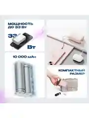 Розовый внешний аккумулятор Power Bank Cuktech 10000 мАч 30Вт 3A QC 3.0 PD3.0 1xUSB-A+1xType-C