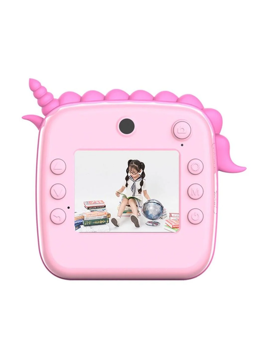 Розовый детский фотоаппарат мгновенной печати Kid Joy, c картинкой динозавра Print Cam