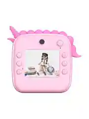 Розовый детский фотоаппарат мгновенной печати Kid Joy, c картинкой динозавра Print Cam