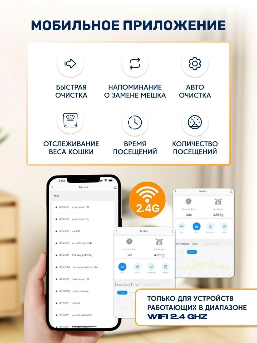 Автоматический умный лоток туалет для кошек Cat Joy AVA-CJCL-01 барабан 65 л