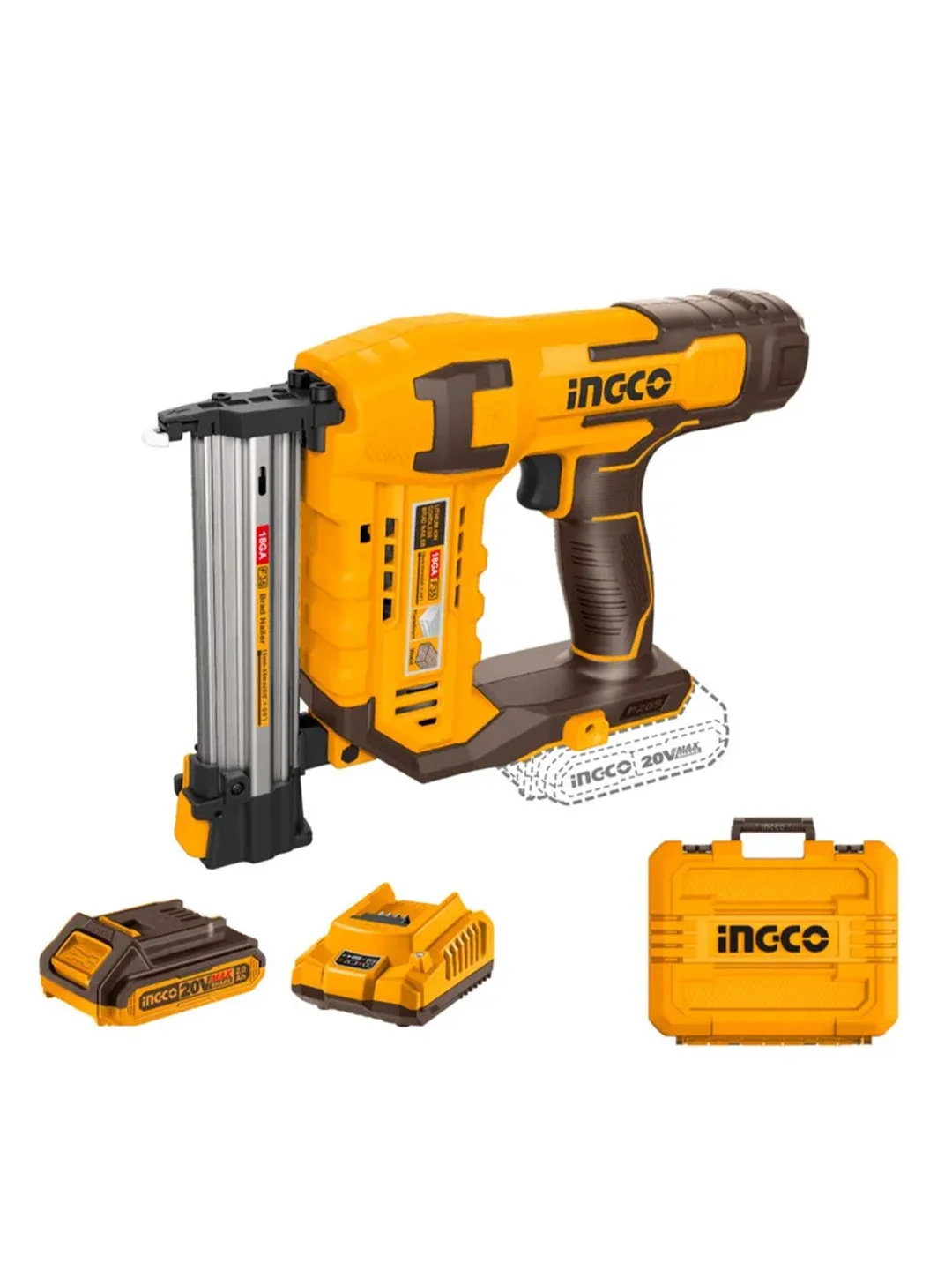 Нейлер аккумуляторный INGCO CBNLI3508, 1 х 2,0 А*ч, 20 В