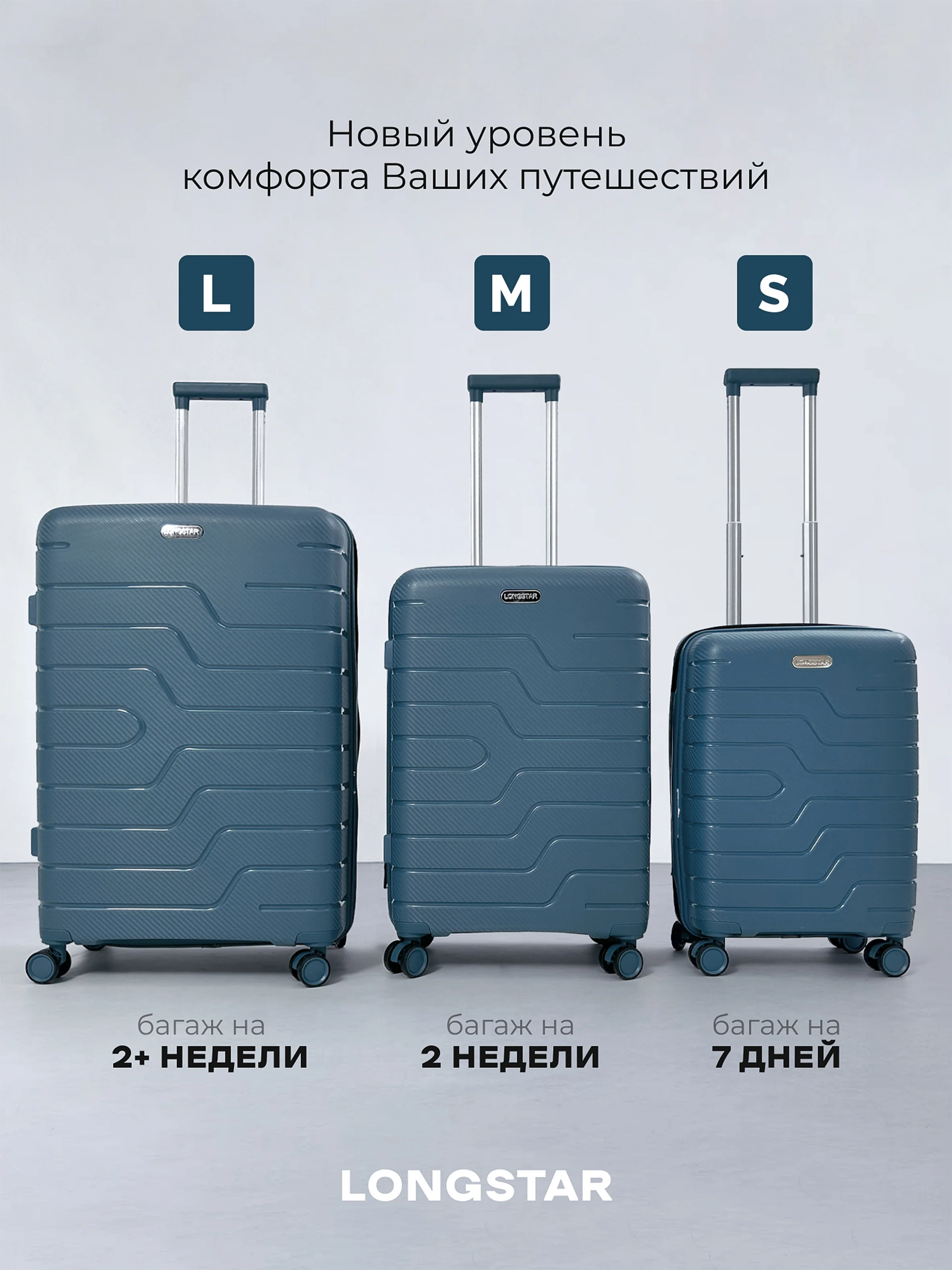 Голубой чемодан на колесах, ударопрочный, облегченный из 100% полипропилена, с кодовым замком