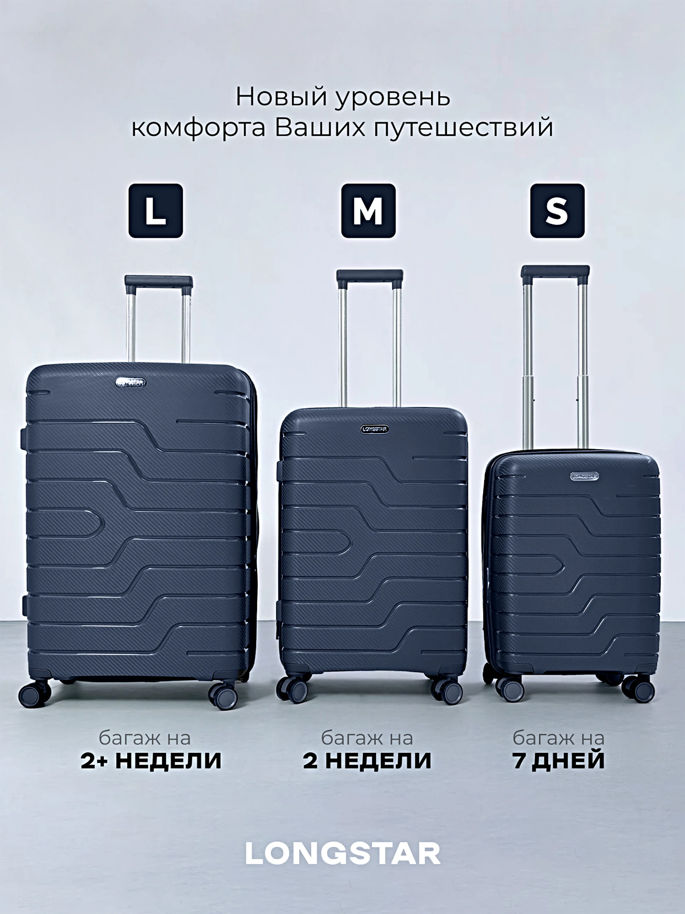 Синий чемодан на колесах, ударопрочный, облегченный из 100% полипропилена, с кодовым замком
