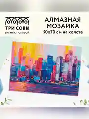 Алмазная мозаика ТРИ СОВЫ "Город", 50х70 см, холст, картонная коробка с пластиковой ручкой