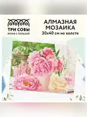 Алмазная мозаика ТРИ СОВЫ "Розовые пионы", 30х40 см, холст