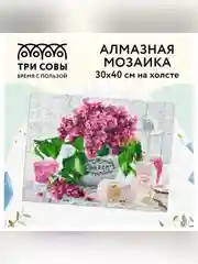 Алмазная мозаика ТРИ СОВЫ "Сирень", 30х40см, холст, картонная коробка с пластиковой ручкой