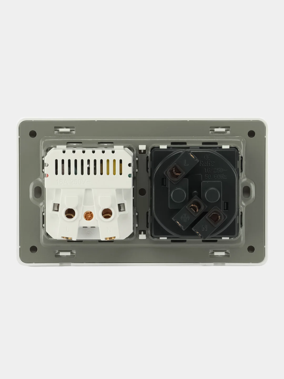 Розетка с двумя портами USB+Type-c двойная с заземлением, 110-250V, 16А