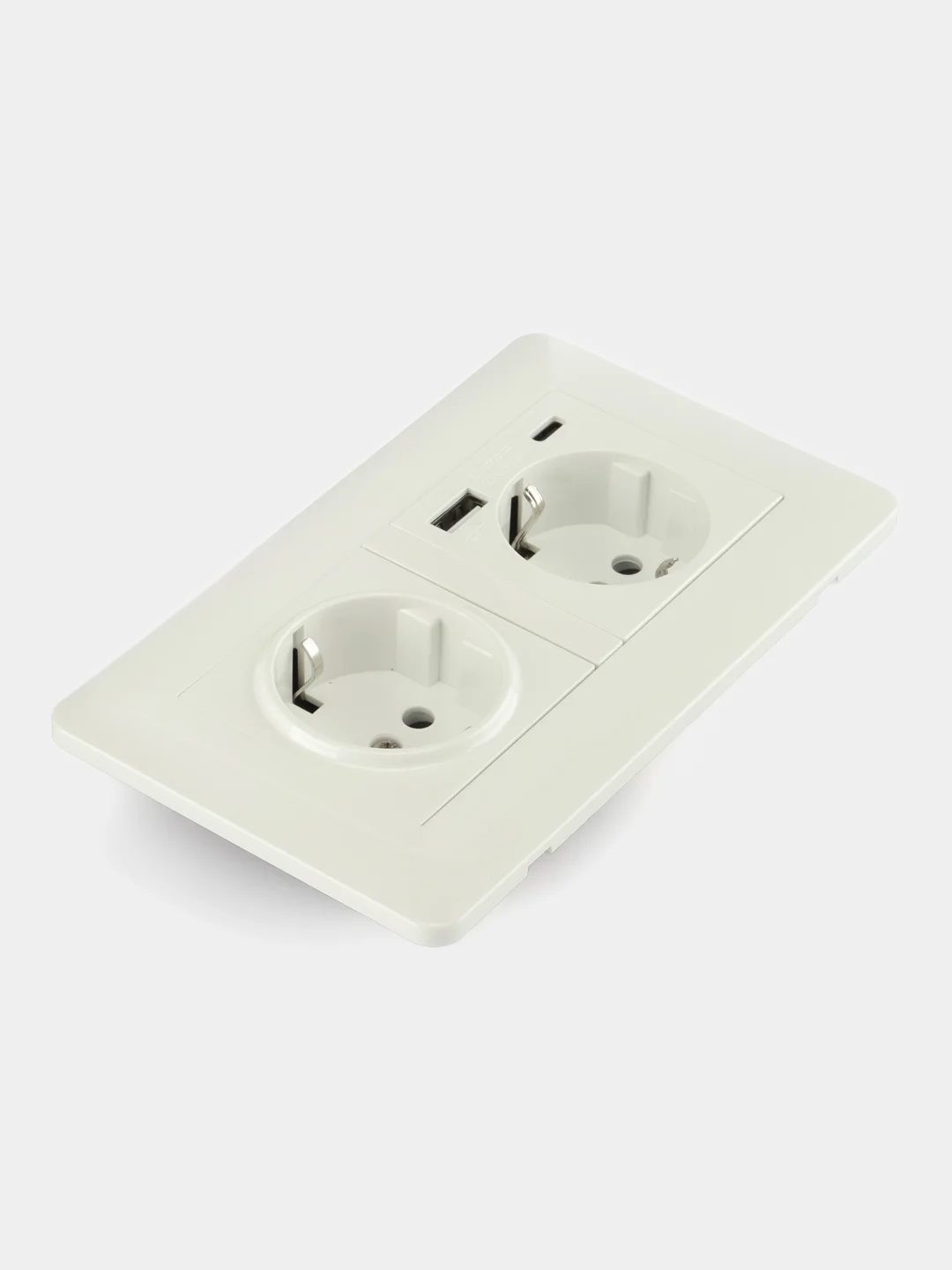 Розетка с двумя портами USB+Type-c двойная с заземлением, 110-250V, 16А