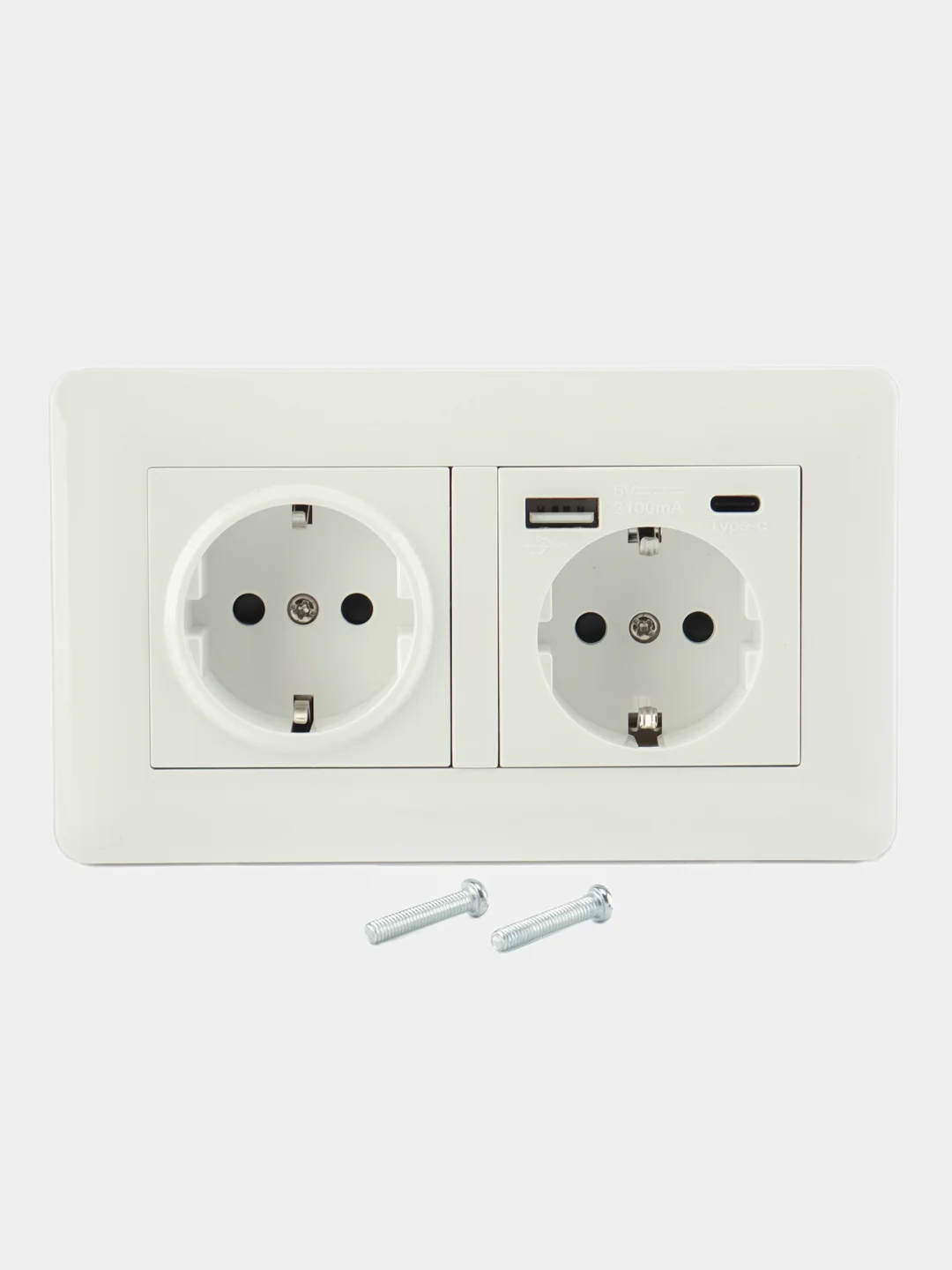 Розетка с двумя портами USB+Type-c двойная с заземлением, 110-250V, 16А