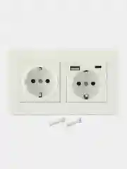 Розетка с двумя портами USB+Type-c двойная с заземлением, 110-250V, 16А