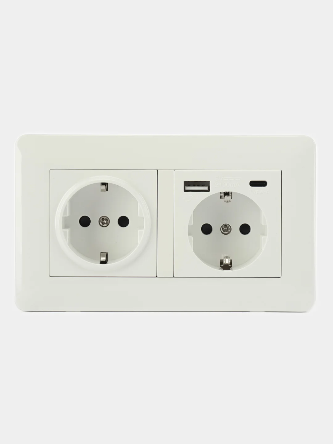 Розетка с двумя портами USB+Type-c двойная с заземлением, 110-250V, 16А