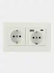Розетка с двумя портами USB+Type-c двойная с заземлением, 110-250V, 16А