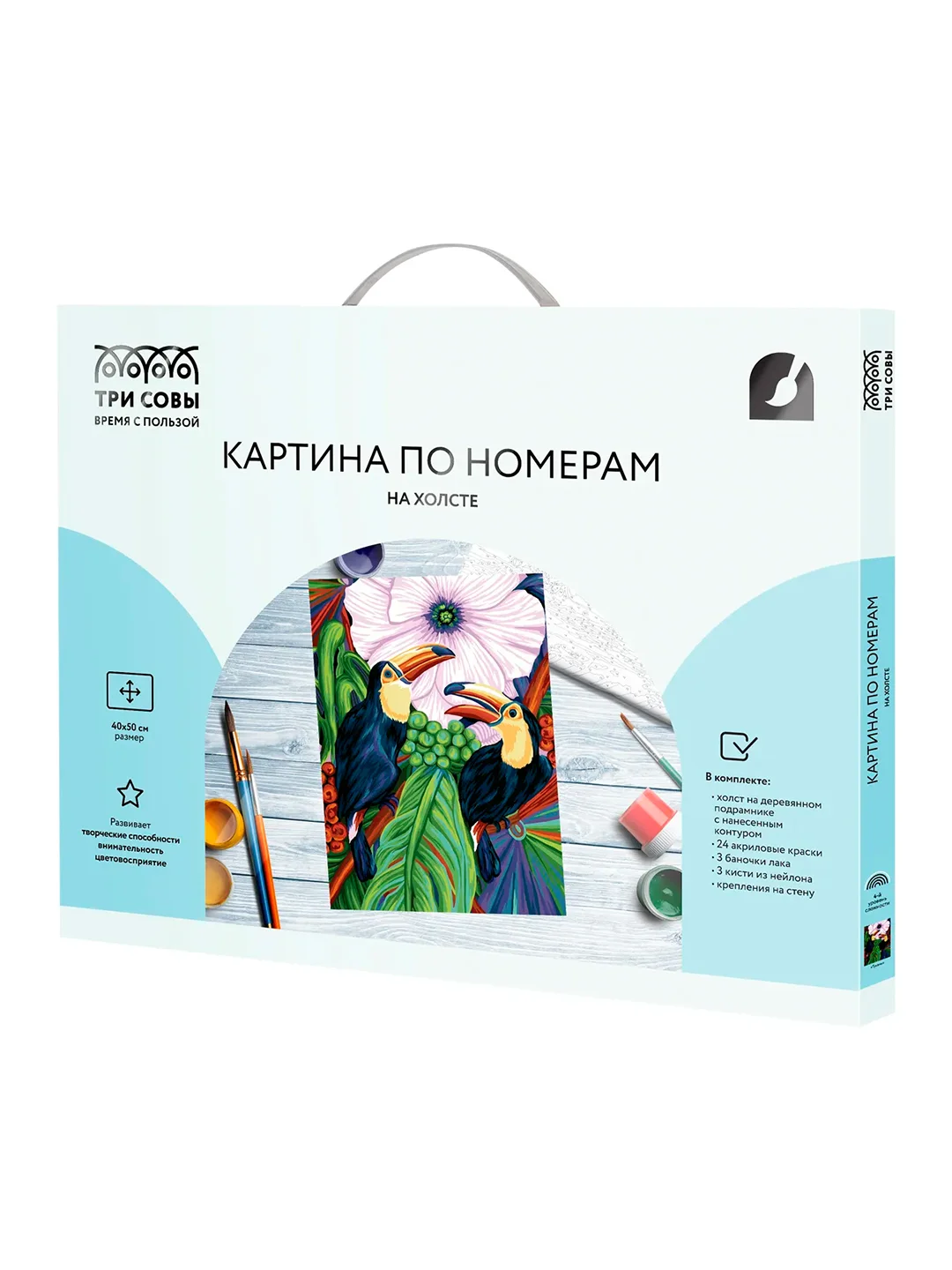 Картина по номерам на холсте ТРИ СОВЫ "Туканы", 40х50 см, с акриловыми красками и кистями