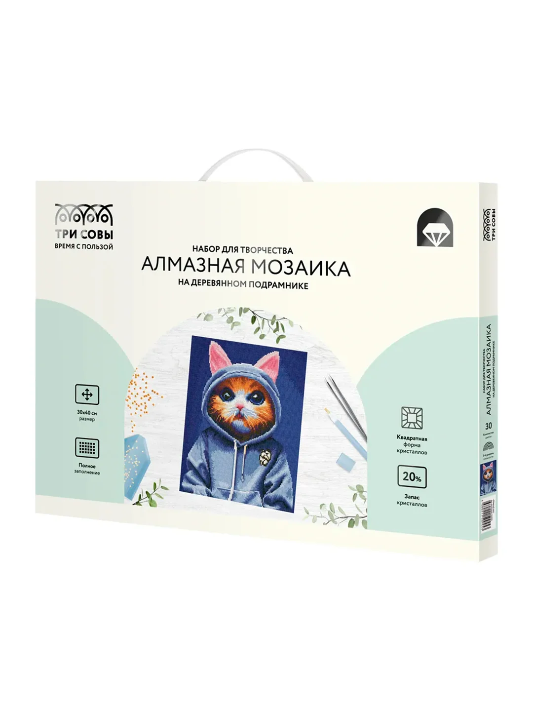 Алмазная мозаика ТРИ СОВЫ "Модный кот", 30х40 см, холст на деревянном подрамнике