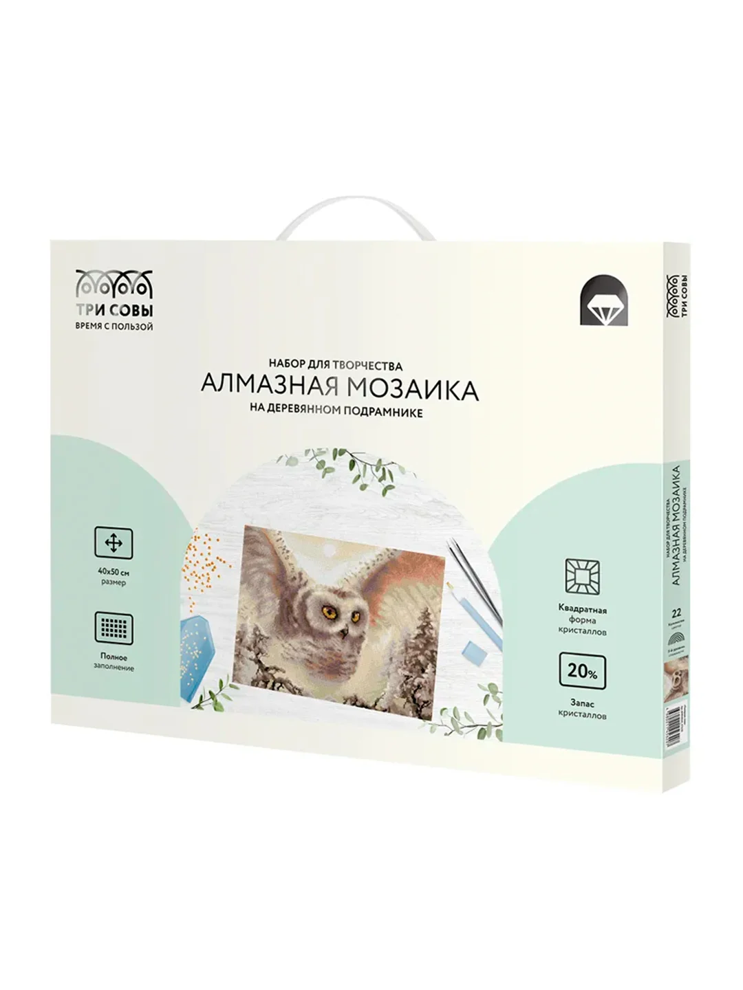 Алмазная мозаика ТРИ СОВЫ "Полярная сова", 40х50 см, холст на деревянном подрамнике