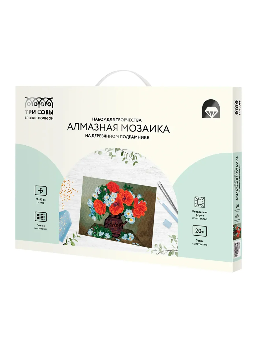 Алмазная мозаика ТРИ СОВЫ "Букет маков", 30х40 см, холст на деревянном подрамнике