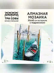 Алмазная мозаика Три совы "Гондола", холст на деревянном подрамнике, 30х40 см