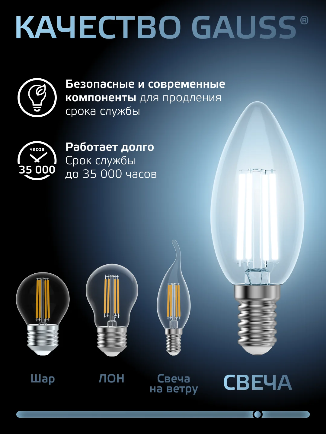 Лампочка светодиодная E14 Свеча 11W нейтральный свет 4100К УПАКОВКА 10 шт. Gauss Filament