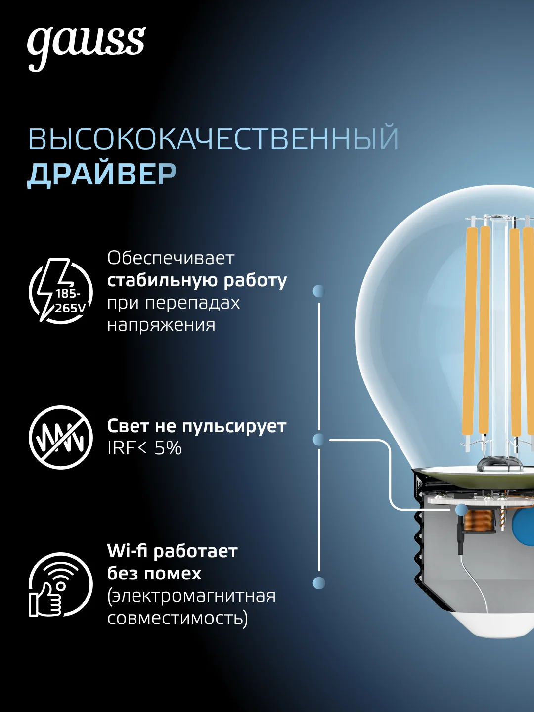 Лампа светодиодная Е27 Шар 11W нейтральный белый 4100К упаковка 10 шт. Gauss Filament