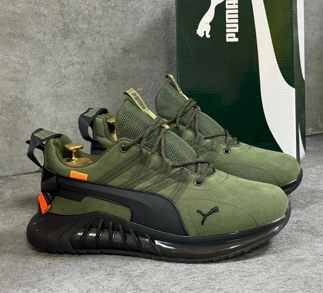 Зеленый кроссовки утепленные мужские осень зима весна с логотипом PUMA, повседневной носки