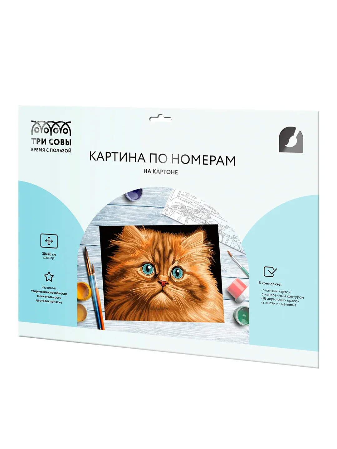 Картина по номерам на картоне ТРИ СОВЫ "Пушистый котенок", 30х40 см, с красками и кистями