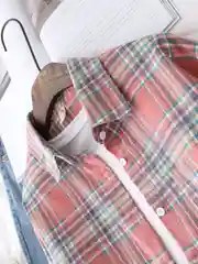 Коралловый рубашка в клетку хлопок, рубашка женская, рубашка оверсайз