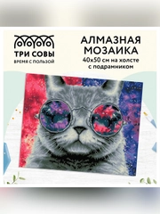 Алмазная мозаика ТРИ СОВЫ "Кошачий космос", 40х50 см, холст на деревянном подрамнике
