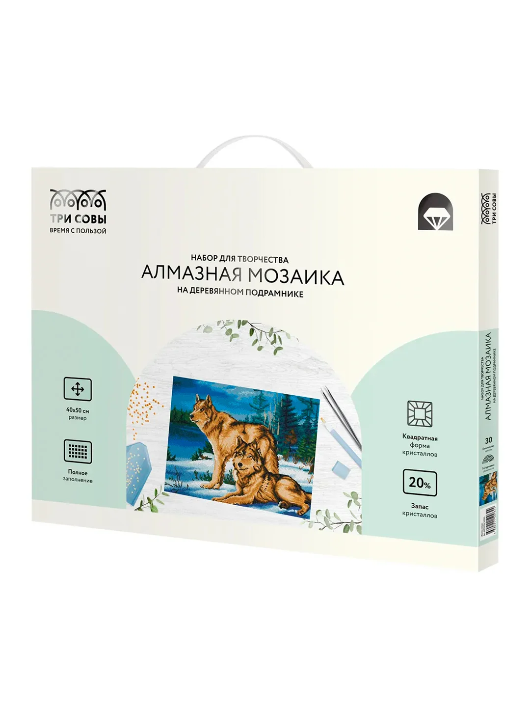 Алмазная мозаика ТРИ СОВЫ "Волчья семья", 40х50 см, холст на деревянном подрамнике