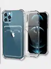 Чехол для iPhone (Айфон) 11, 14, 15, 16, 13, Pro, Max, 12, с карманом для карт, прозрачный
