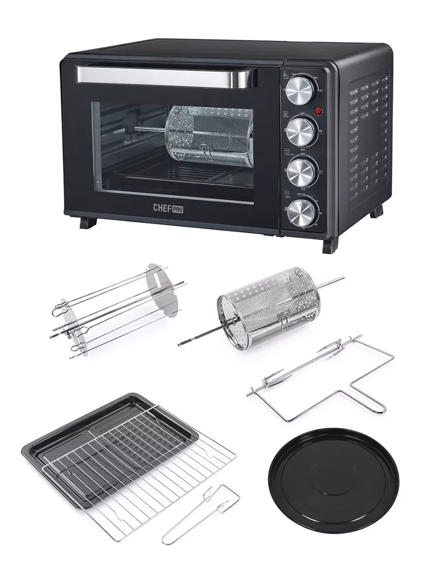 Черный духовой шкаф CHEF PRO CF-EO2101A (33 литра, конвекция, аэрофритюрница, вертел, шашлычница)